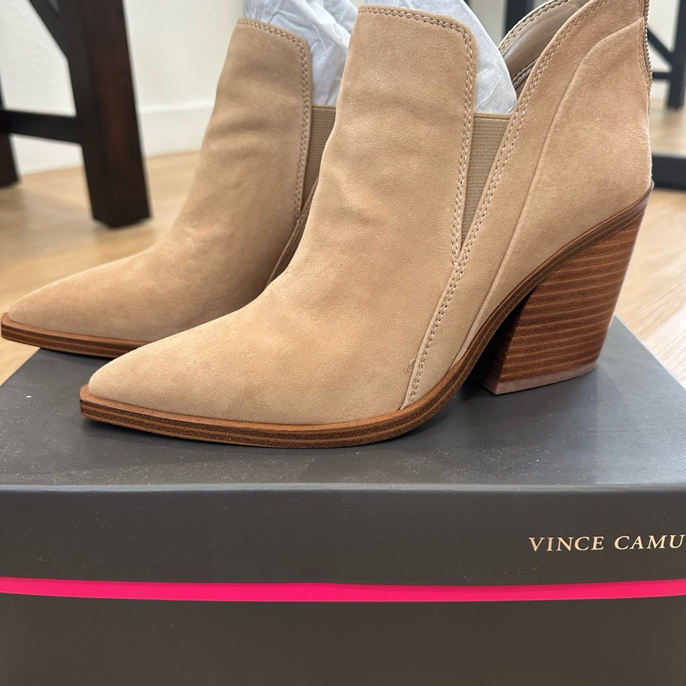 Vince Camuto Women's Beige Suede Heeled Boots